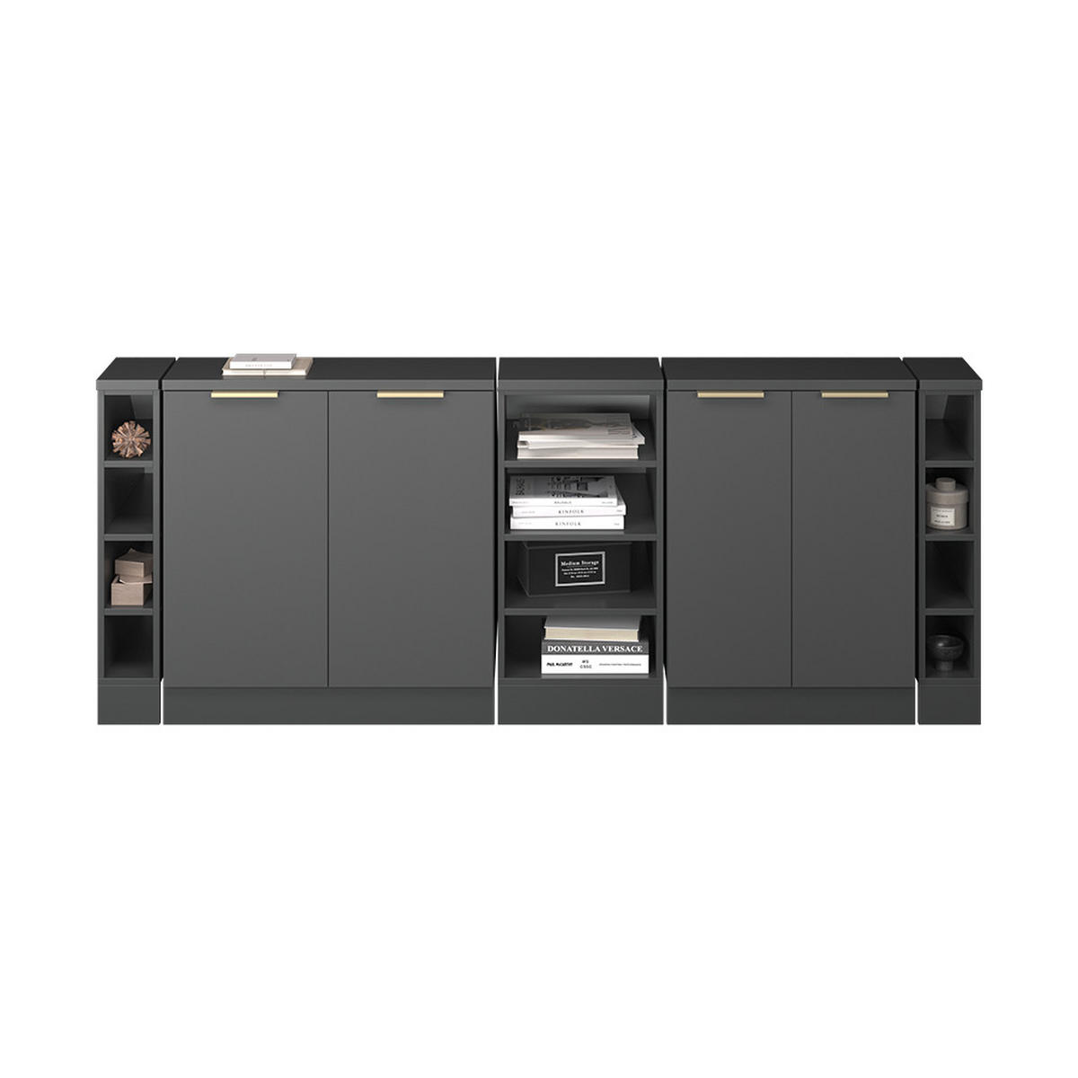 KUHINJSKA OMARA ZA POŠEVNE STREHE R-Line Antracitno-zlata 210 cm Komplet 5 korpusov omare globina 60 cm - antracit, leseni material (210/83.8/60cm) - Vicco