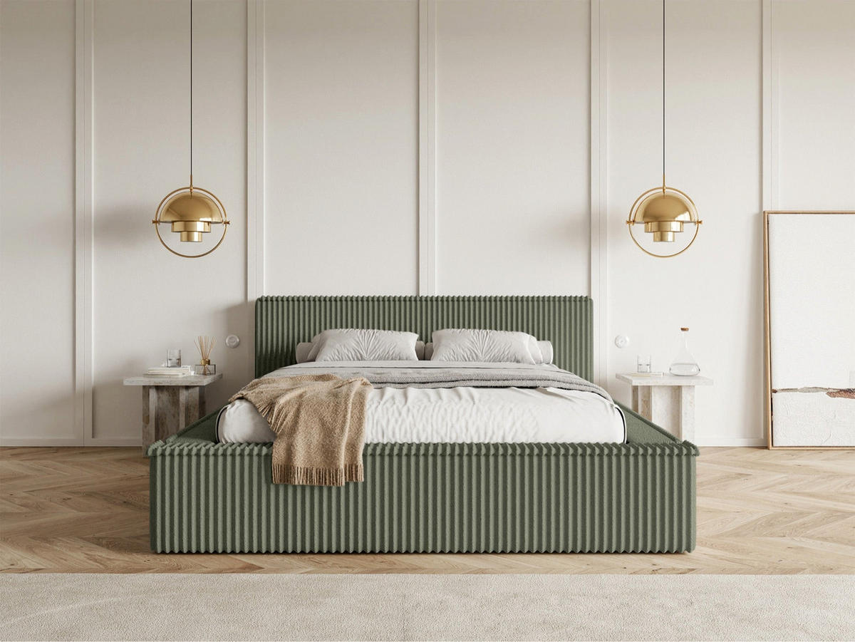 POLSTERBETT AFFOLIO Khaki 180x200 cm - Schwarz/Grün, Holz/Textil (180/200cm) - Selsey