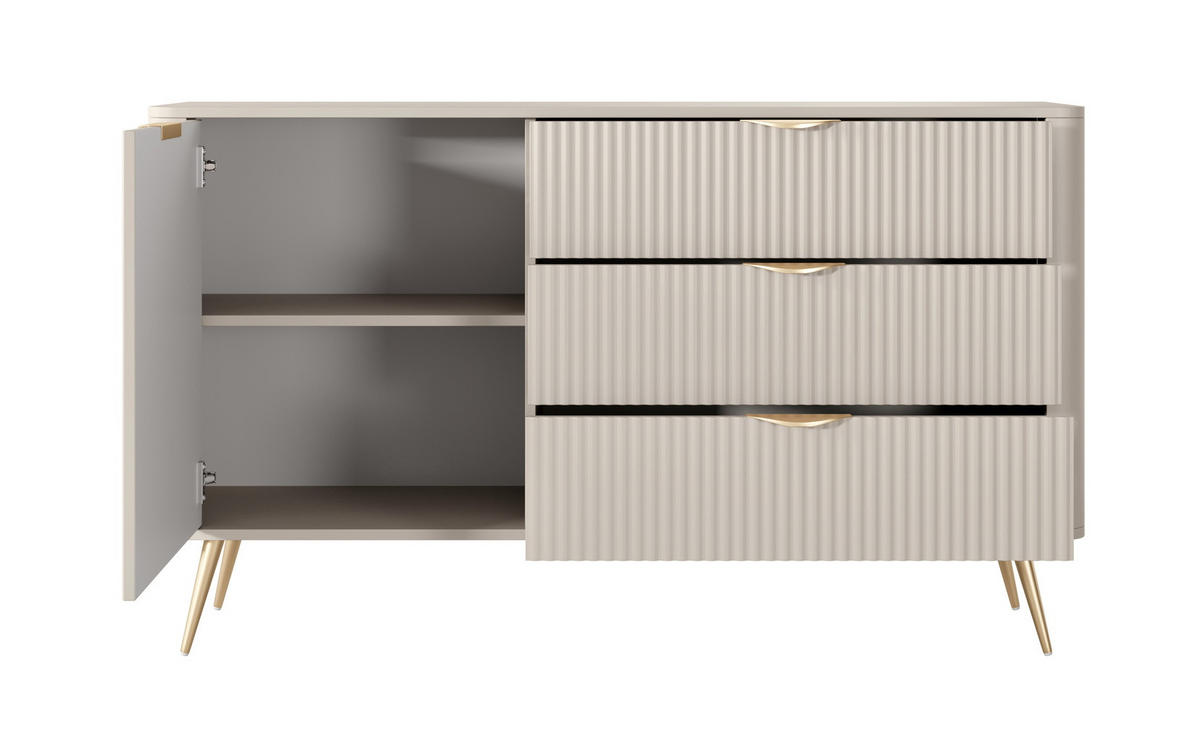 KOMMODE 138 cm Brando mit Schubladen, 1 Tür, Beige - Beige/Goldfarben, Holz/Metall (138/81/38cm) - Emporius