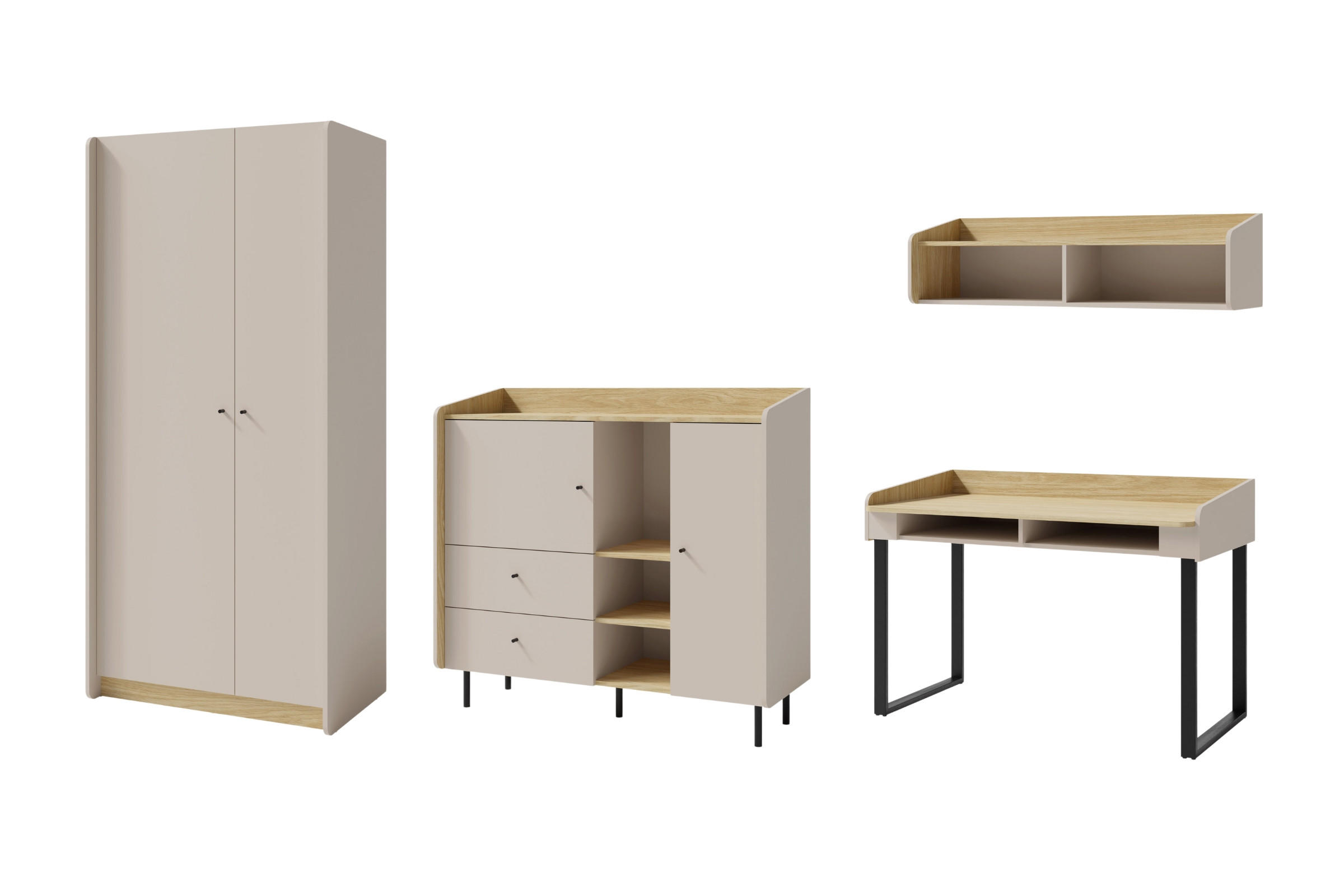 JUGENDZIMMER ALBI B 3-teilig in Sandbeige / Geölte Eiche - Eichefarben/Beige, Holzwerkstoff (340/195/65cm) - Deine Möbel 24