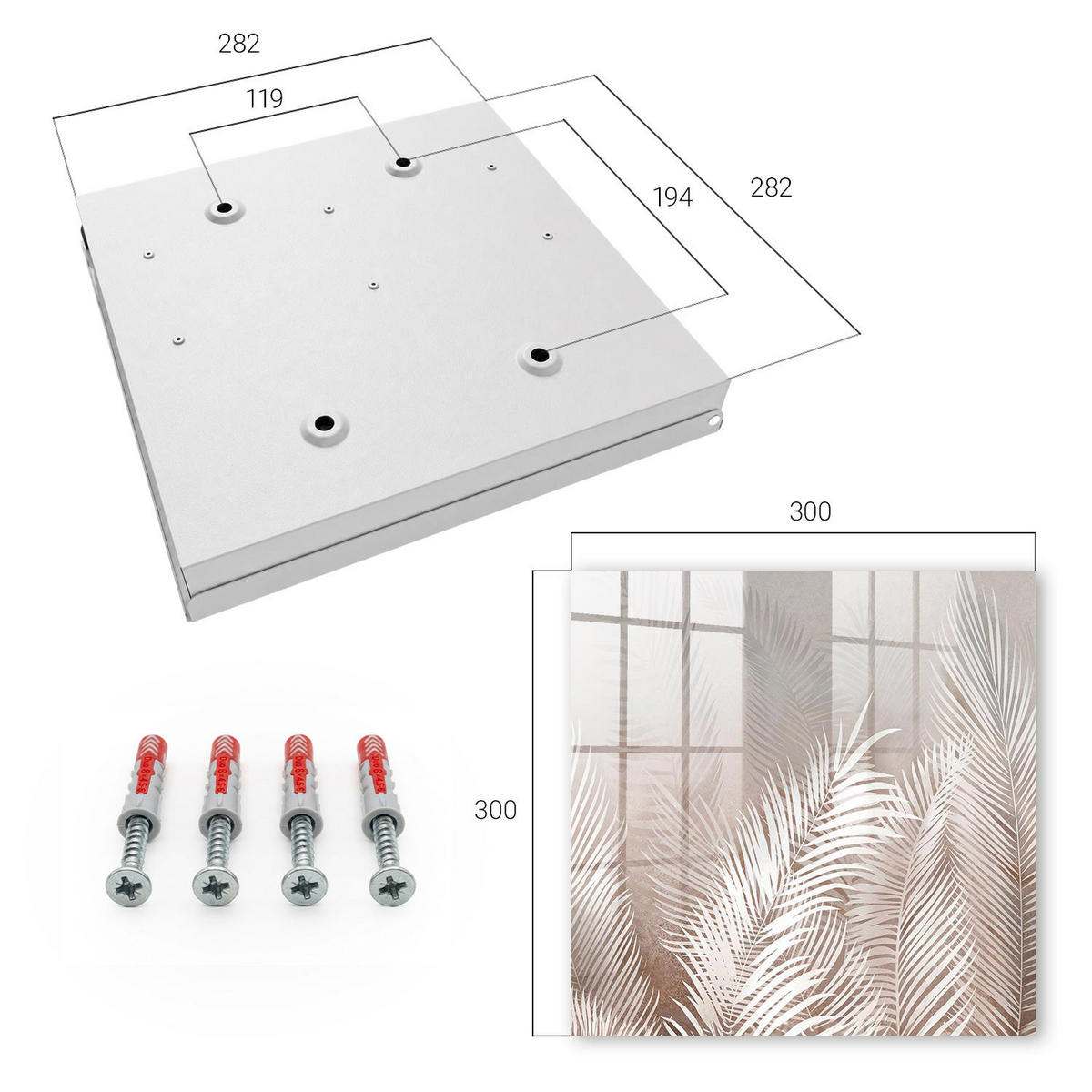 SCHLÜSSELBOX Weiß 30x30 cm – Türöffnung nach rechts - Blätter der Eleganz - Beige, Metall (30/30/5cm) - TULUP