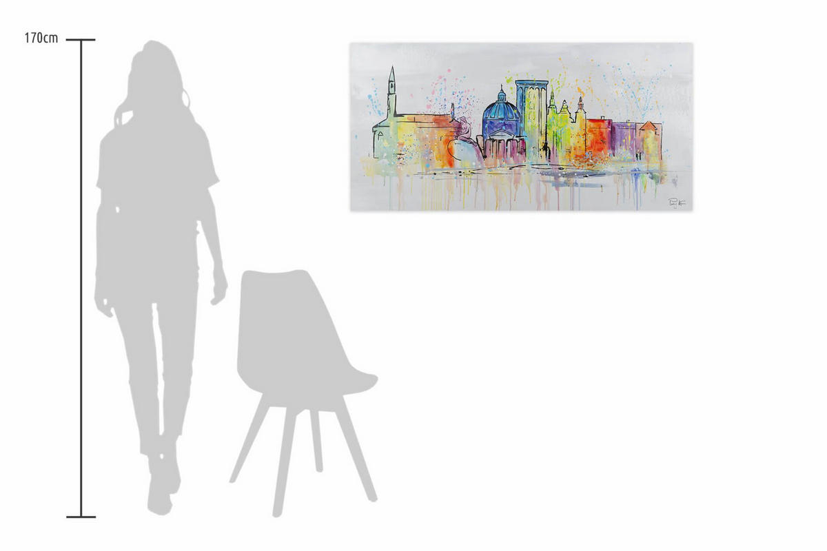 RUČNE MAĽOVANÝ AKRYLOVÝ OBRAZ 120/60 cm, sivý, krajinný motív - sivá, drevo/textil (120/60cm) - KUNSTLOFT