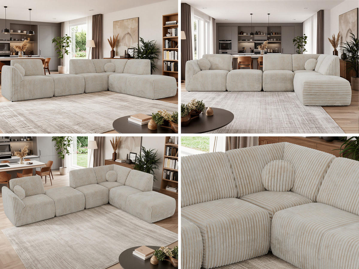 ECKSOFA NOARA 6M L Beige Cord - Rechts - Beige/Schwarz, Kunststoff/Textil (355/244cm) - MKS