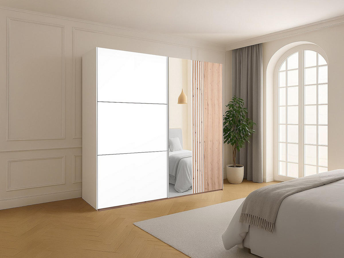 KLEIDERSCHRANK - 250 cm x 65 cm - Holz, Platte - Naturfarben Hell, Weiß ADOSILA - Naturfarben/Weiß, Holz (250/215/65cm) - Vente-Unique