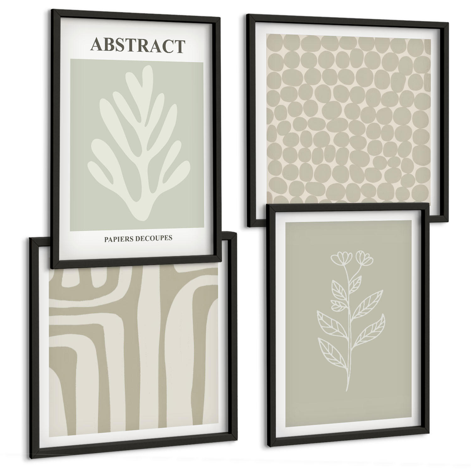 BILDER SET 4er Set - 50x50 cm & 40x60 cm Schwarzer Rahmen - Abstrakte Pflanzenmuster - Schwarz, Kunststoff (50/50cm) - TULUP