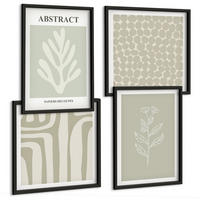 BILDER SET 4er Set - 50x50 cm & 40x60 cm Schwarzer Rahmen - Abstrakte Pflanzenmuster - Schwarz, Kunststoff (50/50cm) - TULUP