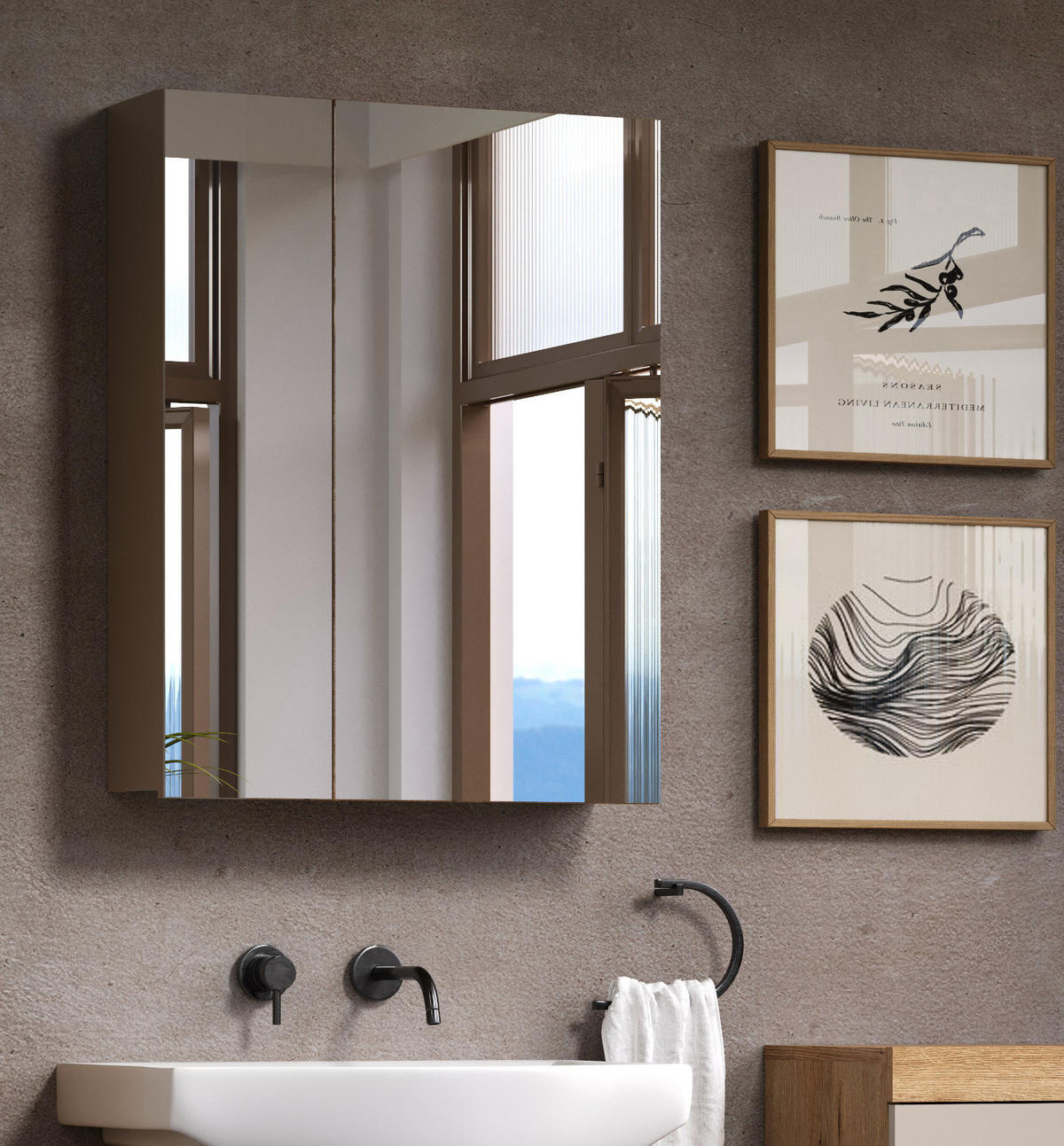 SPIEGELSCHRANK Kaschmir 60 x 77 cm, Badschrank 2-türig - Kaschmir/Silberfarben, Glas/Holzwerkstoff (60/77/17cm) - Top.Furn