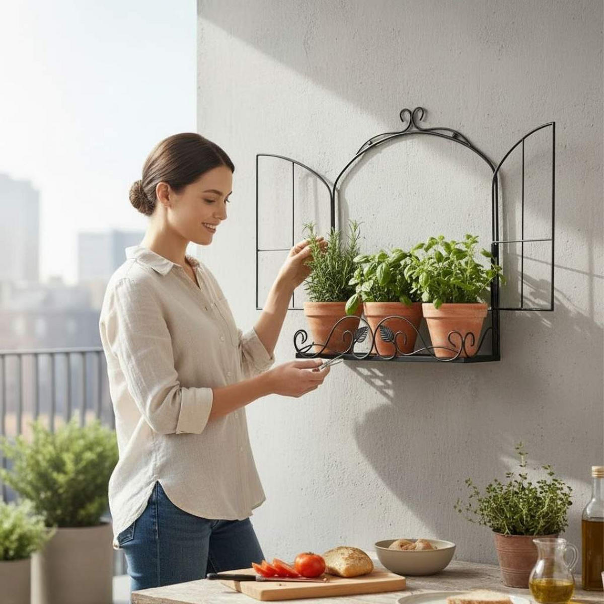 KRÄUTERREGAL FÜR BALKON UND WAND Wetterfest Schwarz 50 cm - Schwarz, Metall (52/62/18cm) - DanDiBo