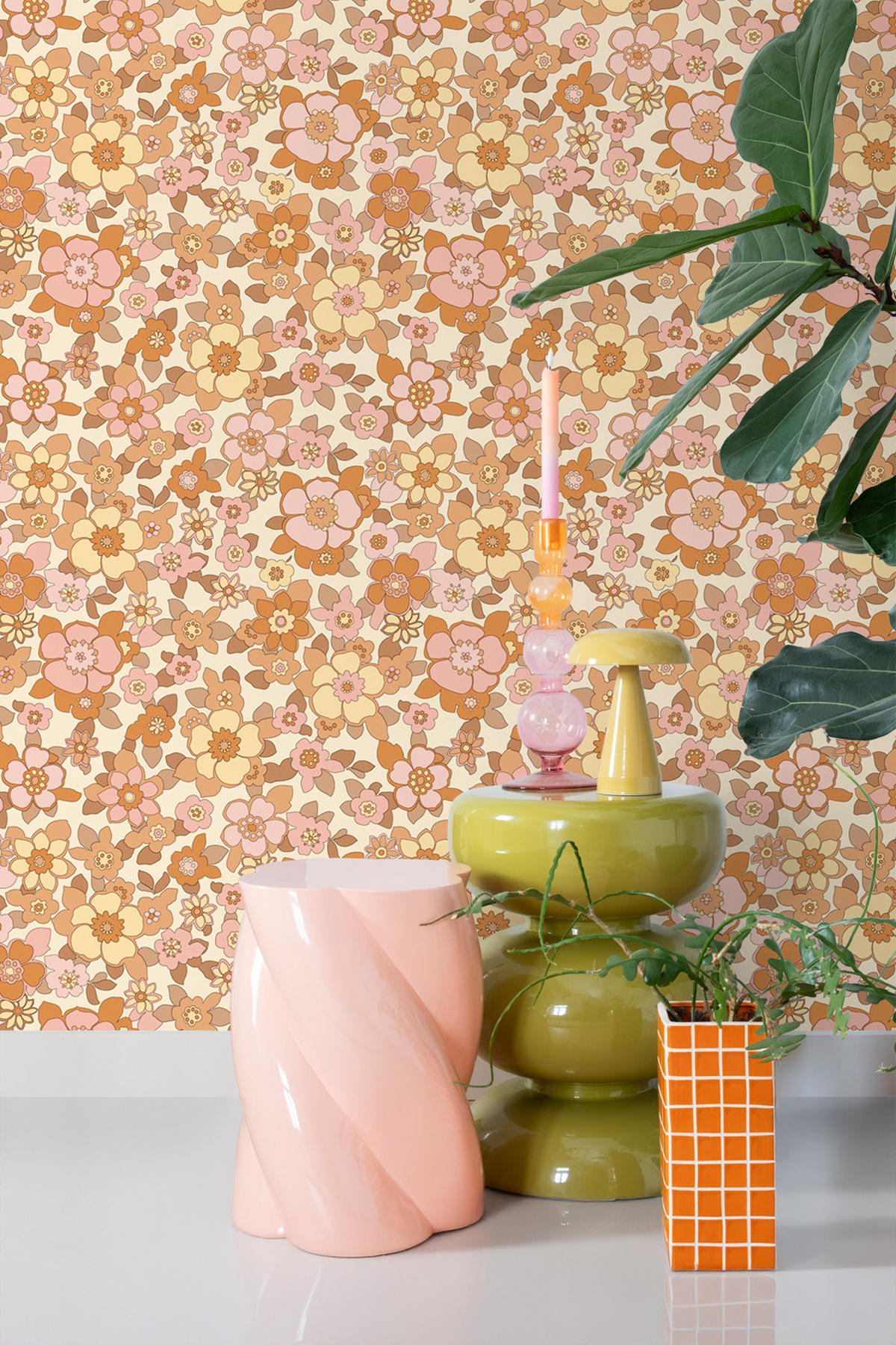 TAPETE Retro Blumen 50 x 900 cm - Pink, Papier (50/900cm) - ESTAhome