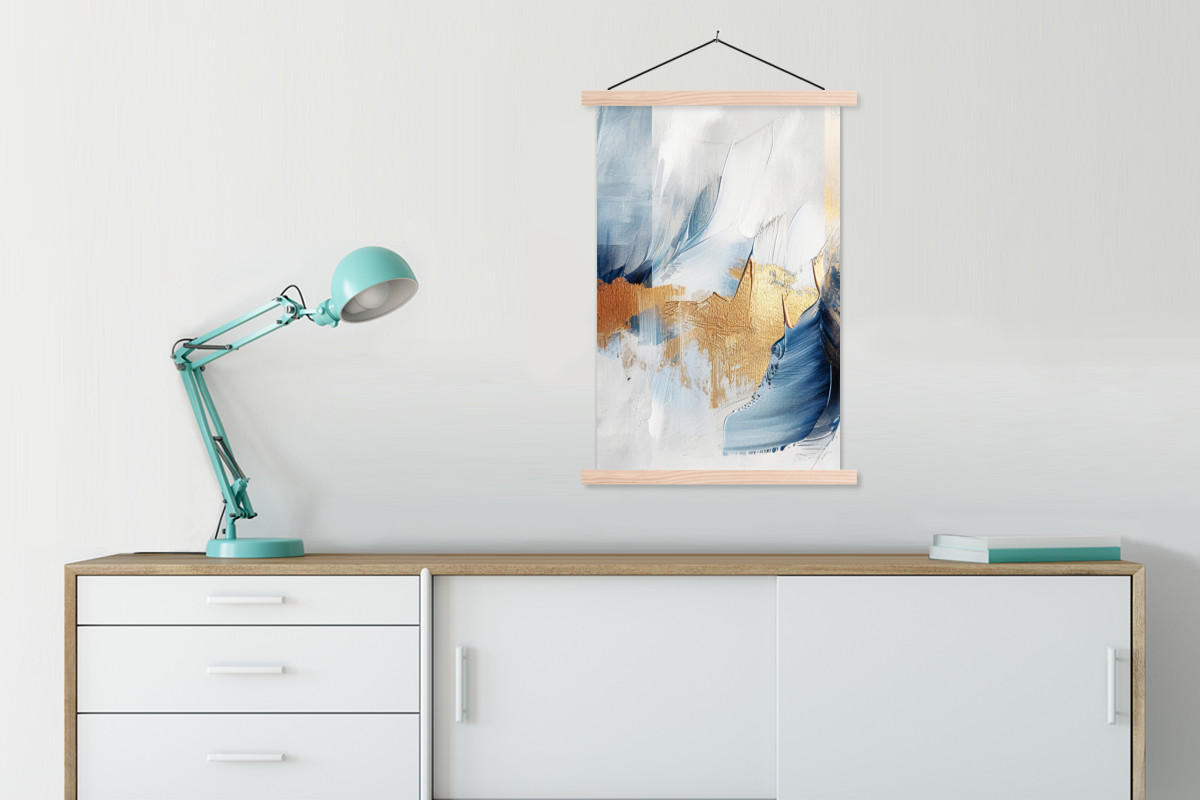 POSTER Gold - Blau - Aquarell - Kunst - Modern 60x90 cm - Hellblau, Textil (60/90/0.15cm) - MuchoWow
