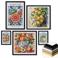 WANDBILDER 5er-Set - 50x50 cm & 20x30 cm & 40x60 cm Schwarzer Rahmen - Illustrationen von Zitrusfrüchten - Schwarz, Kunststoff (40/60cm) - ArtPrintCave