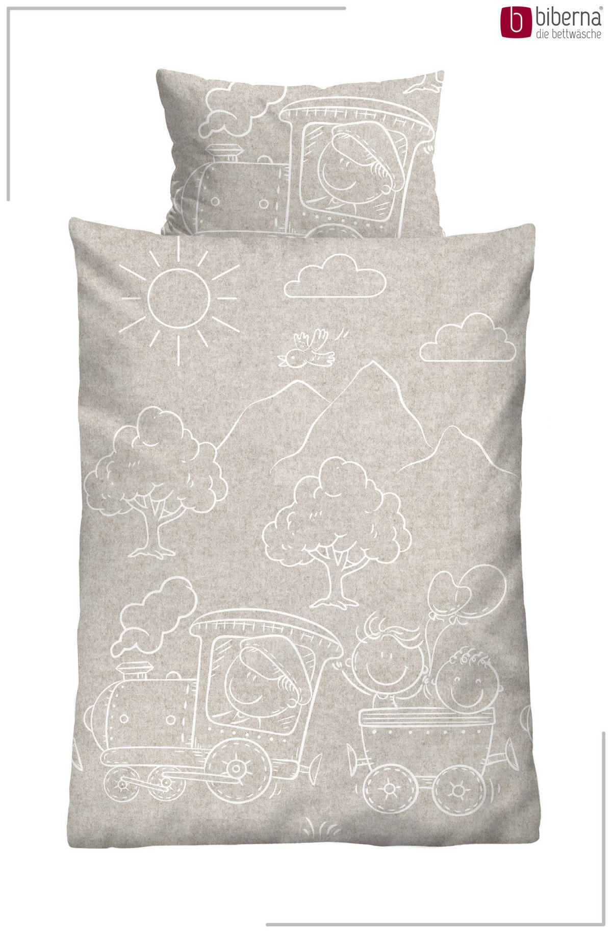 BETTWÄSCHE-GARNITUR Premium Melange Lokomotive kitt, 100x135 cm + 40x60 cm - Beige, Textil (100/135cm) - biberna
