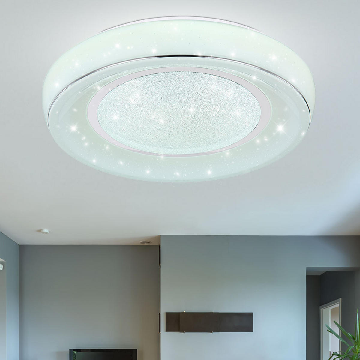 LED DECKENLEUCHTE Kristalle Weiß Chrom - Weiß, Metall (49/49/9cm) - Globo Lighting
