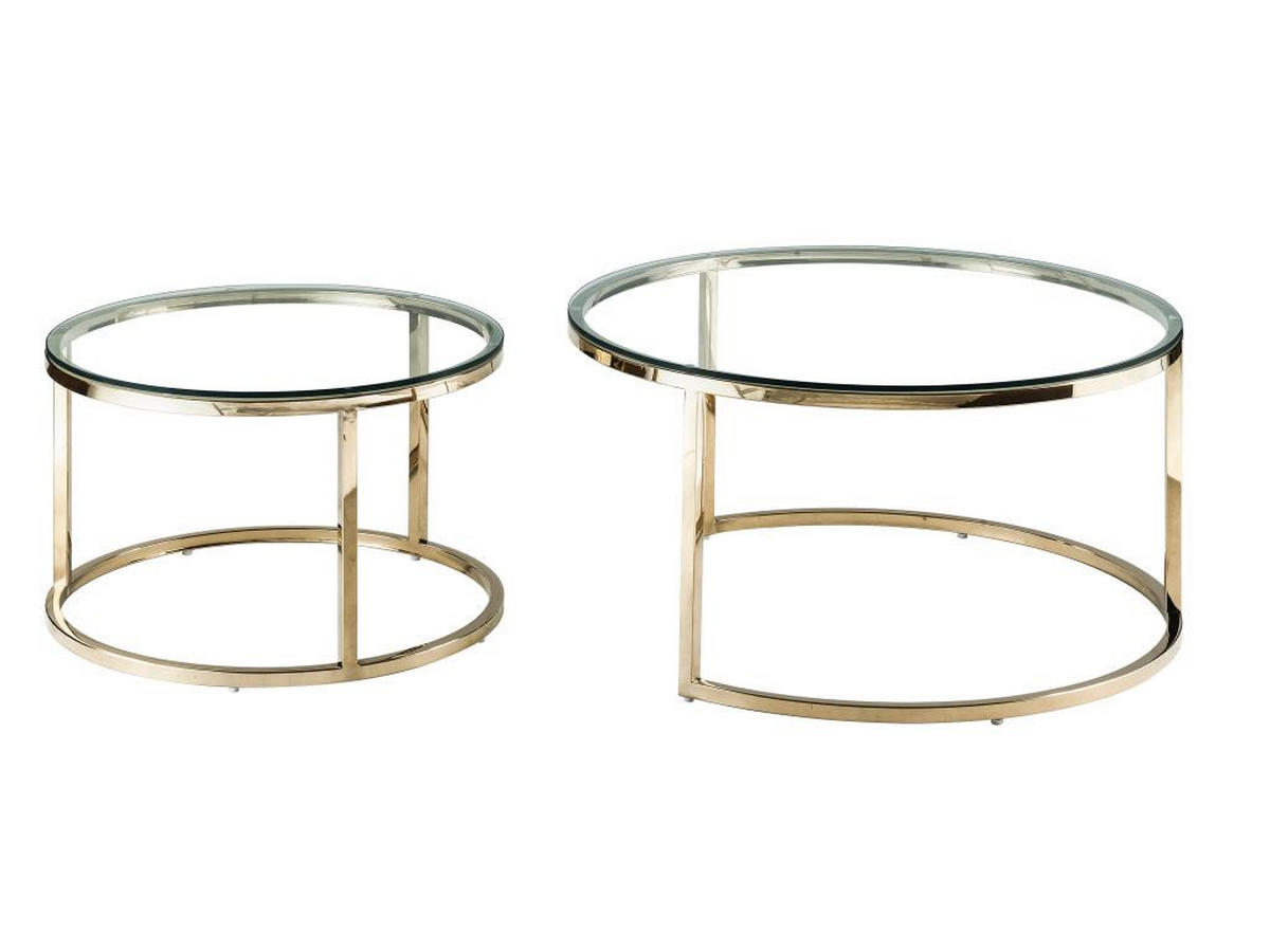 COUCHTISCHE ausziehbar aus gehärtetem Glas und Edelstahl - Goldfarben - MAEVANE II - Transparent/Goldfarben, Metall (80/80/42cm) - Pascal Morabito