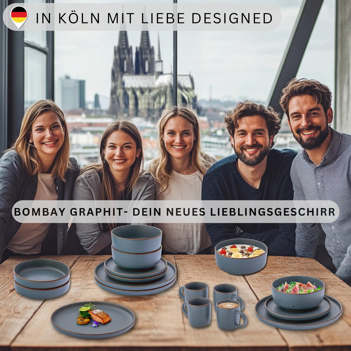 KAFFEEBECHER BOMBAY GRAPHIT - 4 teilig aus Steingut - Dunkelgrau, Stein (0.8L) - Sänger