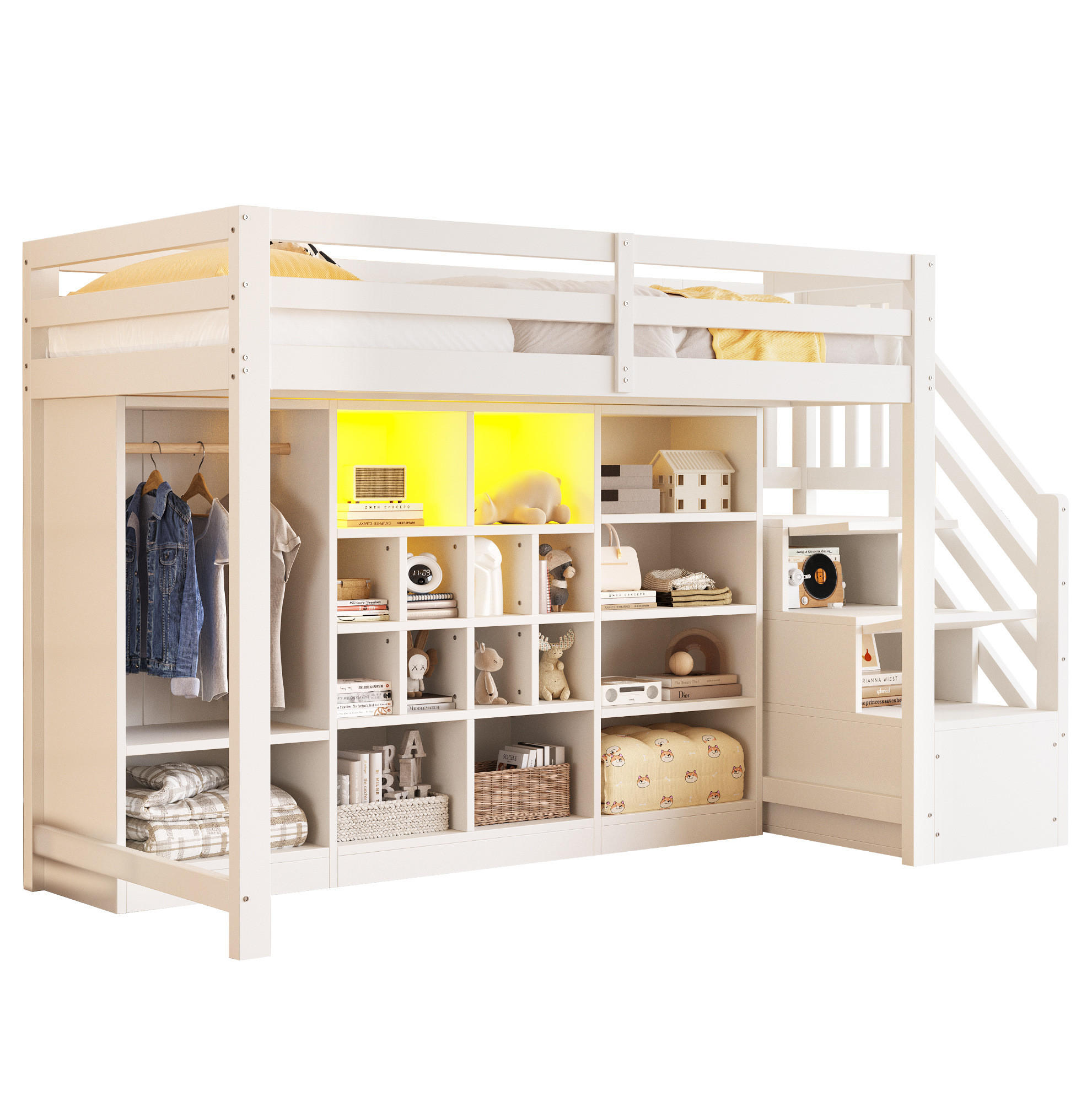 HOCHBETT 90/200 cm aus Holz mit Stauraum und LED, Weiß - Weiß, Holz (90/200cm) - OKMYHOME