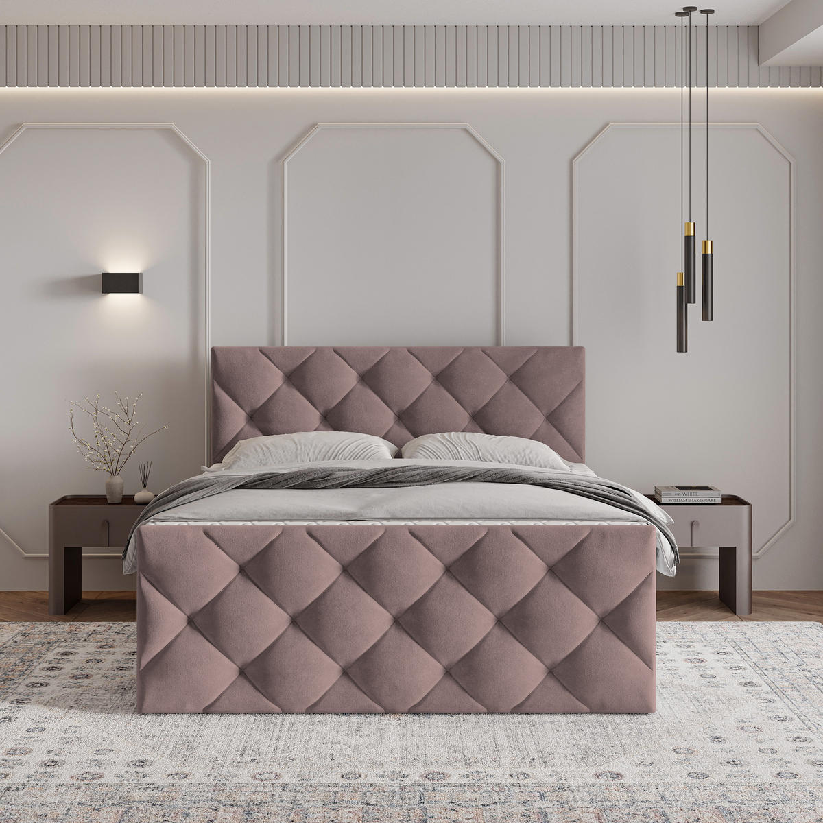 BOXBETT ROVARI 160x200 cm mit Matratze und Topper - Rosa - Rosa, Holz (160/200cm) - MASSENO