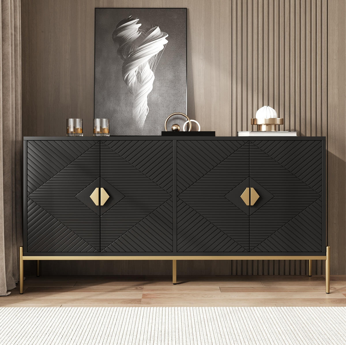 KOMMODE aus MDF & Spanplatte 162x40x80cm in Schwarz - Schwarz, Holzwerkstoff (162/80/40cm) - Modfu