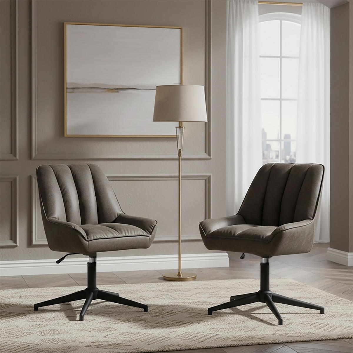 BÜROSTUHL Mika-Yara 2er-Set - Taupe/Schwarz, Textil/Metall (60/85/68cm) - DUBI Möbel