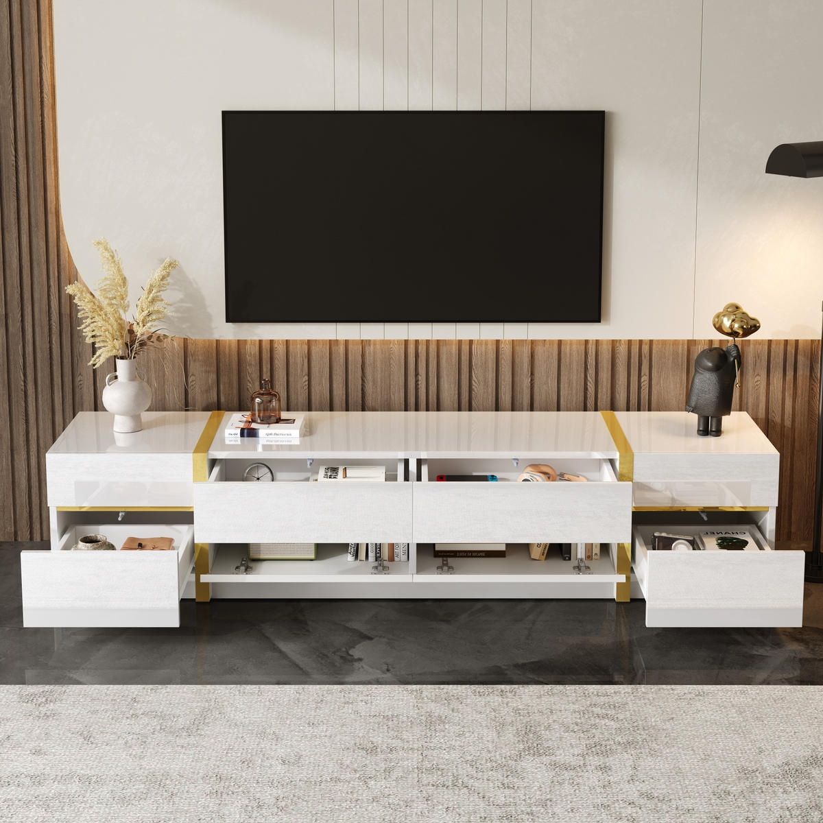 LOWBOARD in Weiß TV-Schrank mit Schubladen und Türen für Wohnzimmer, B180/T40/H38 cm - Weiß, Holzwerkstoff (180/38/40cm) - STILVORA
