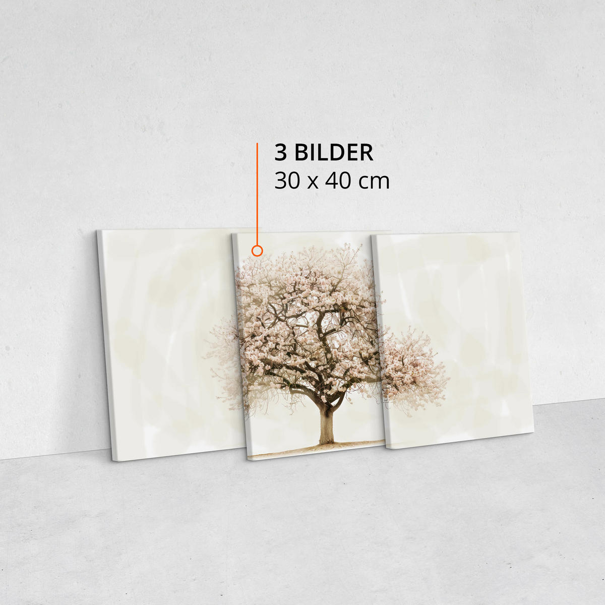 LEINWANDBILDER 3-es Set Kirschbaum Natur - Beige/Weiß, Textil (90/40cm) - Muralo