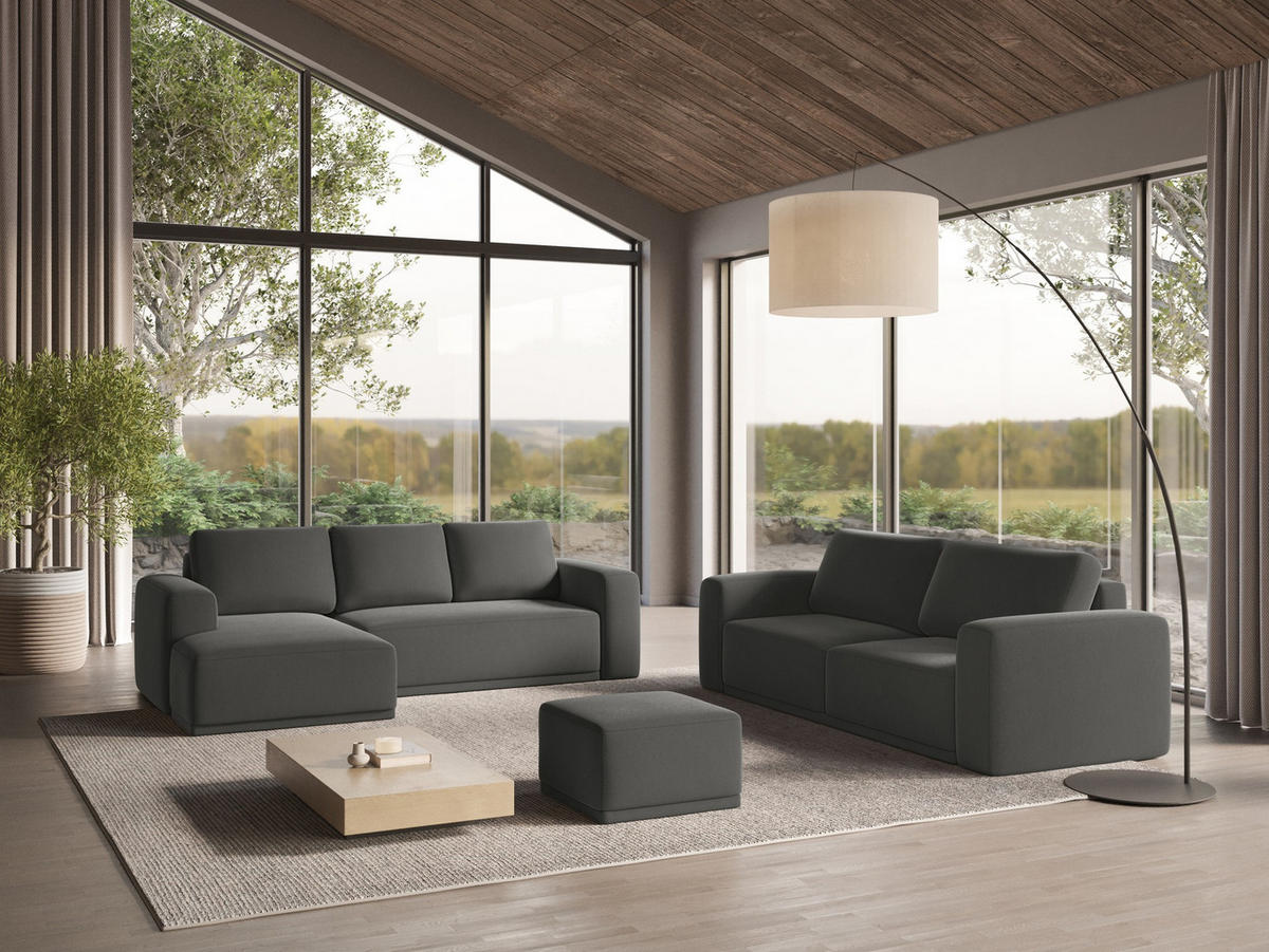 ECKSOFA mit Schlaffunktion Samt Stoff Grau - Dunkelgrau/Schwarz, Kunststoff/Textil (258/160cm) - Makamii