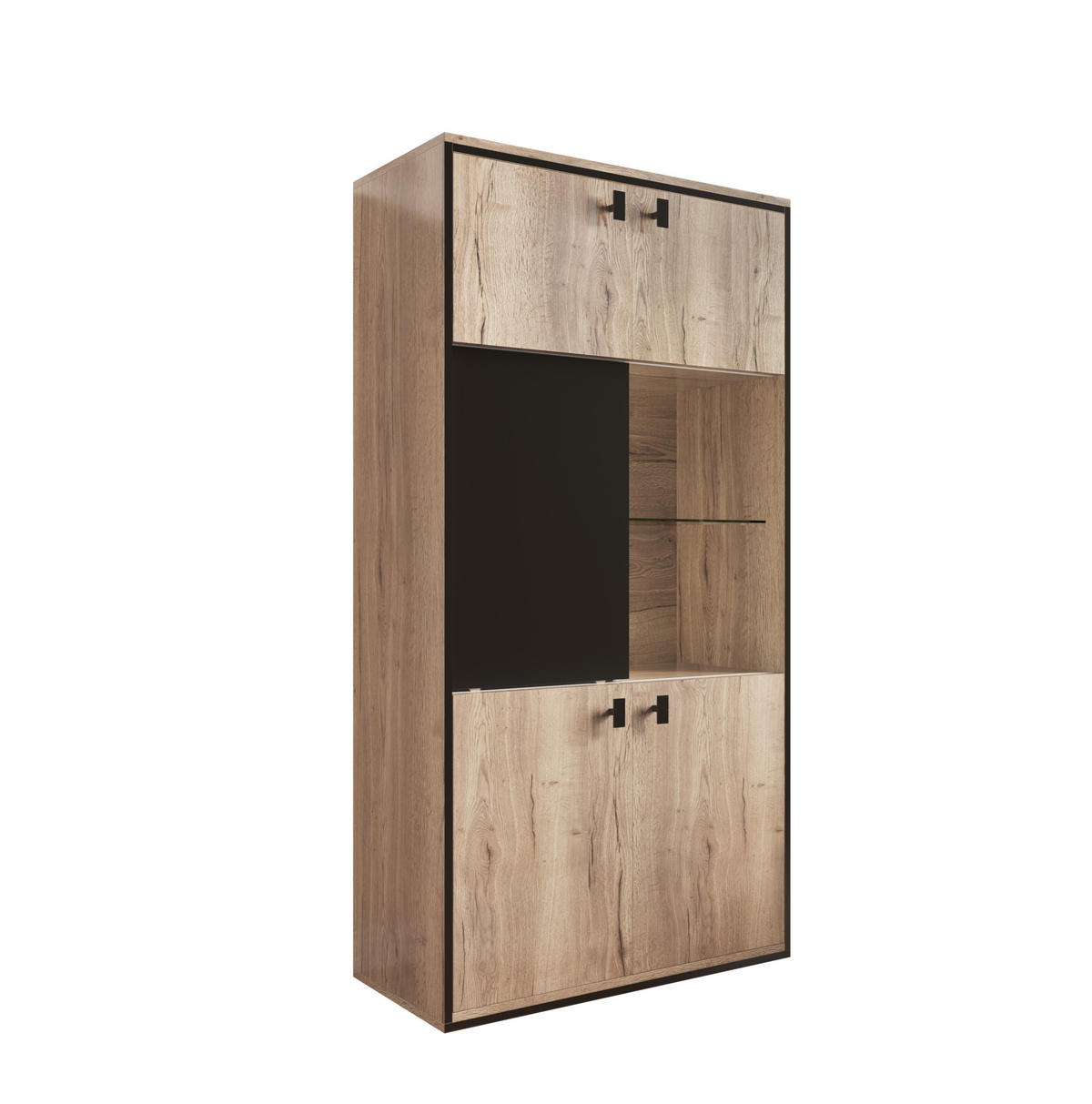 HIGHBOARD aus Holzwerkstoff 77,8/36/150 cm mit LED-Beleuchtung, Schiebetür und 3-Zonen-Stauraum, Naturfarben - Naturfarben, Holzwerkstoff (77.8/150/36cm) - Redom