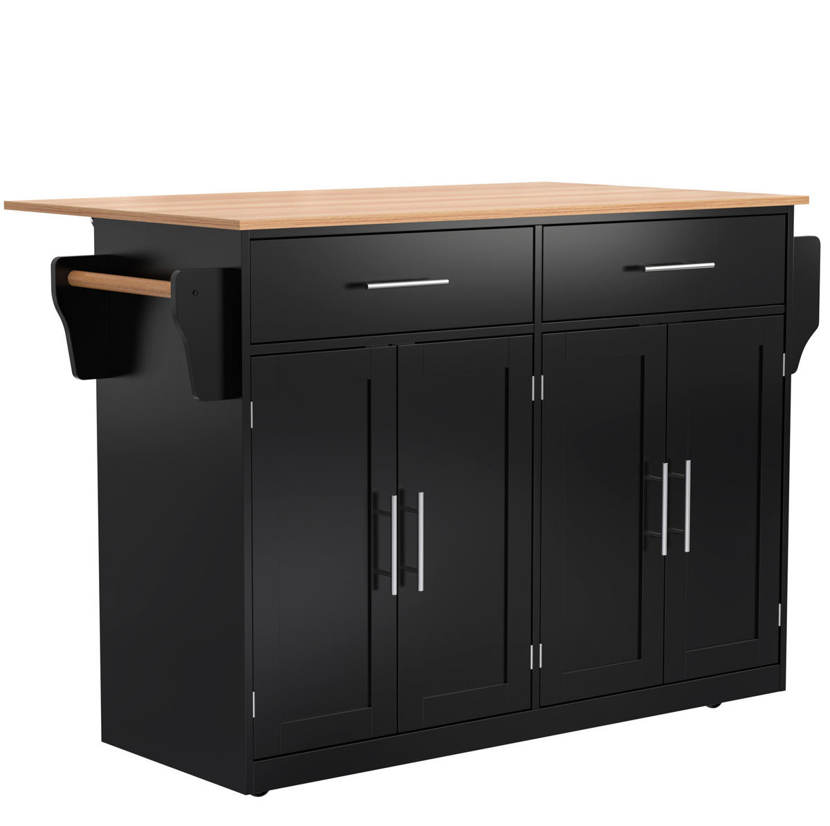 KÜCHENWAGEN mit klappbarer Tischplatte 120 x 46/70 x 91,5 cm Schwarz/Natur - Schwarz, Holz (71/91.5/120cm) - Beauniv