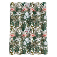 DUSCHVORHANG Rosa Flamingos mit Blättern und weißen Blumen 200/180 cm - Grün, Textil (200/180cm) - Bilderwelten