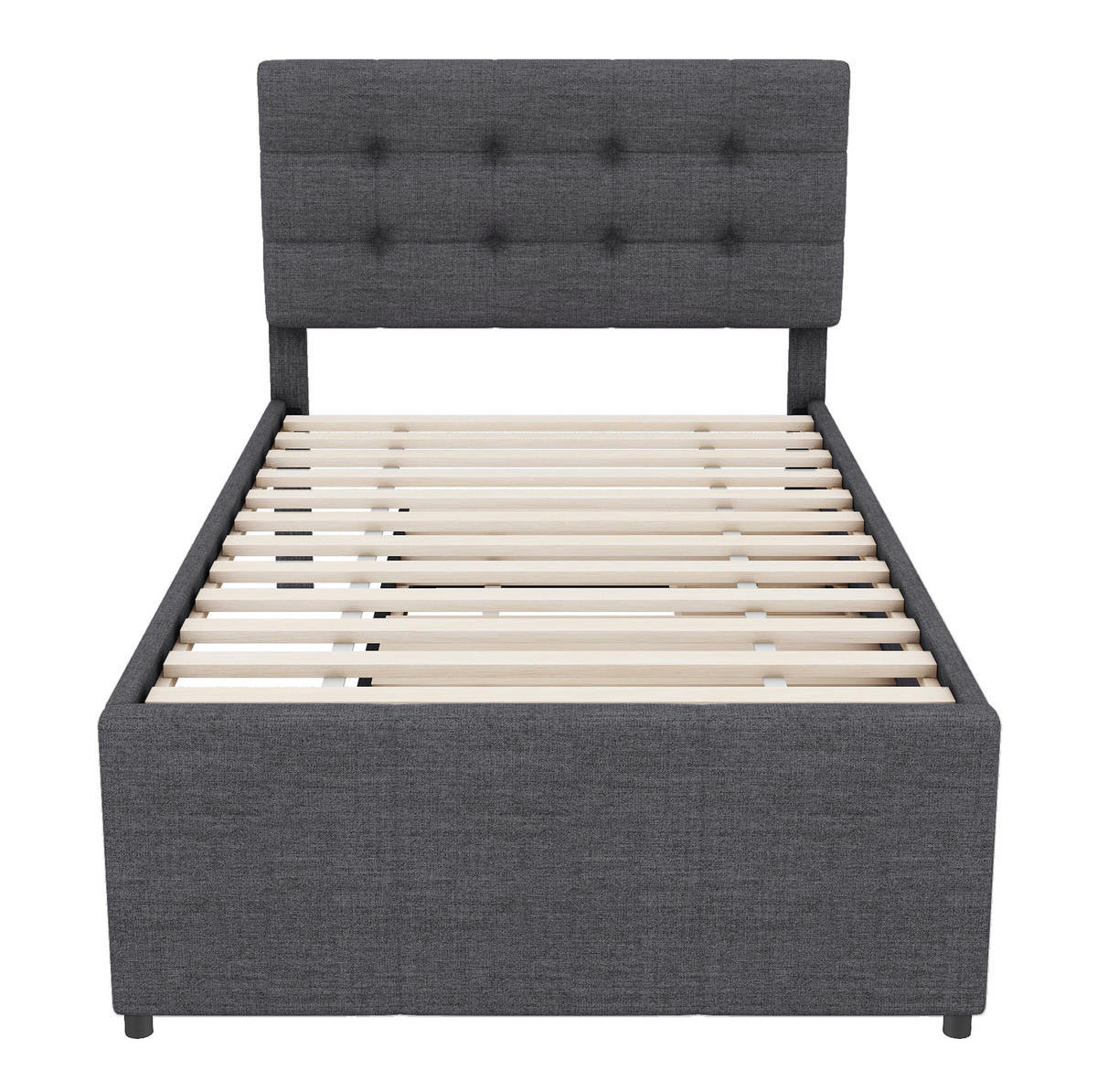 POLSTERBETT 90/200 cm mit 3 Schubladen und ausziehbarem Gästebett - Grau, Textil (90/200cm) - BEAOK