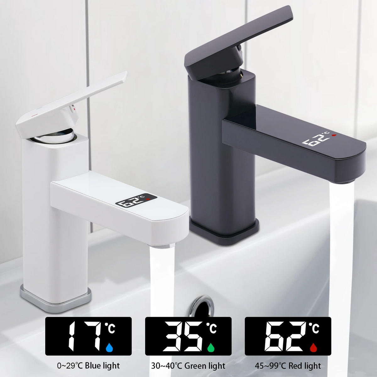 WASCHTISCHARMATUR mit digitalem Display, Weiß - Weiß, Metall (10.5/17.5/5cm) - Kaket