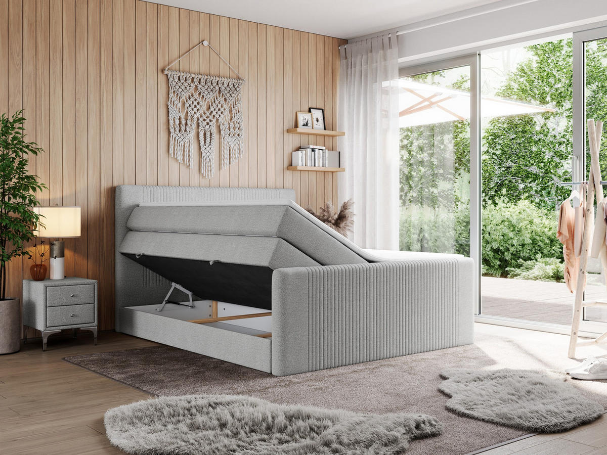 BOXSPRINGBETT KING DOREN 140/200 Hellgrau Struktur - H3 - Hellgrau, Holz/Textil (140/200cm) - MKS