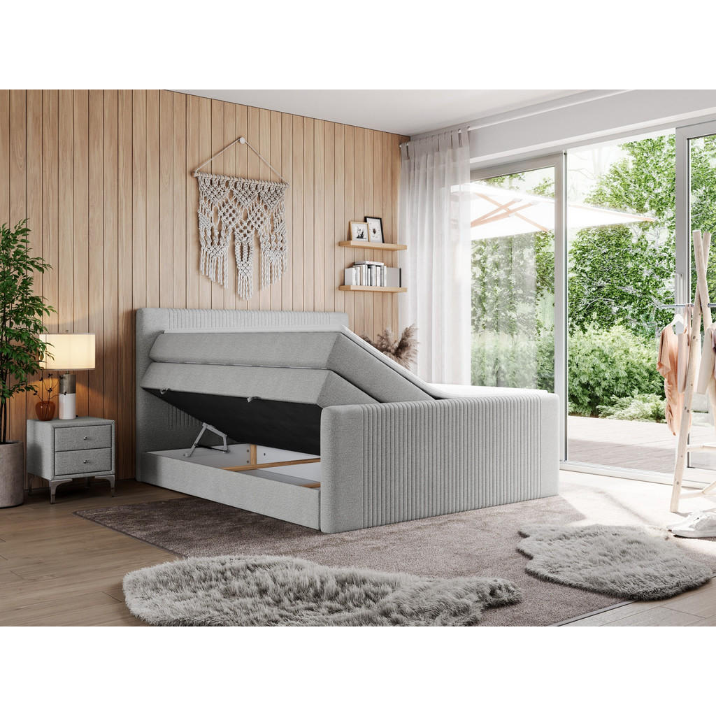 Thumbnail - MKS Boxspringbett, Hellgrau, Textil, 2-Sitzer, H3, Rechteckig, 200x200 cm, Schlafzimmer, Betten, Boxspringbetten