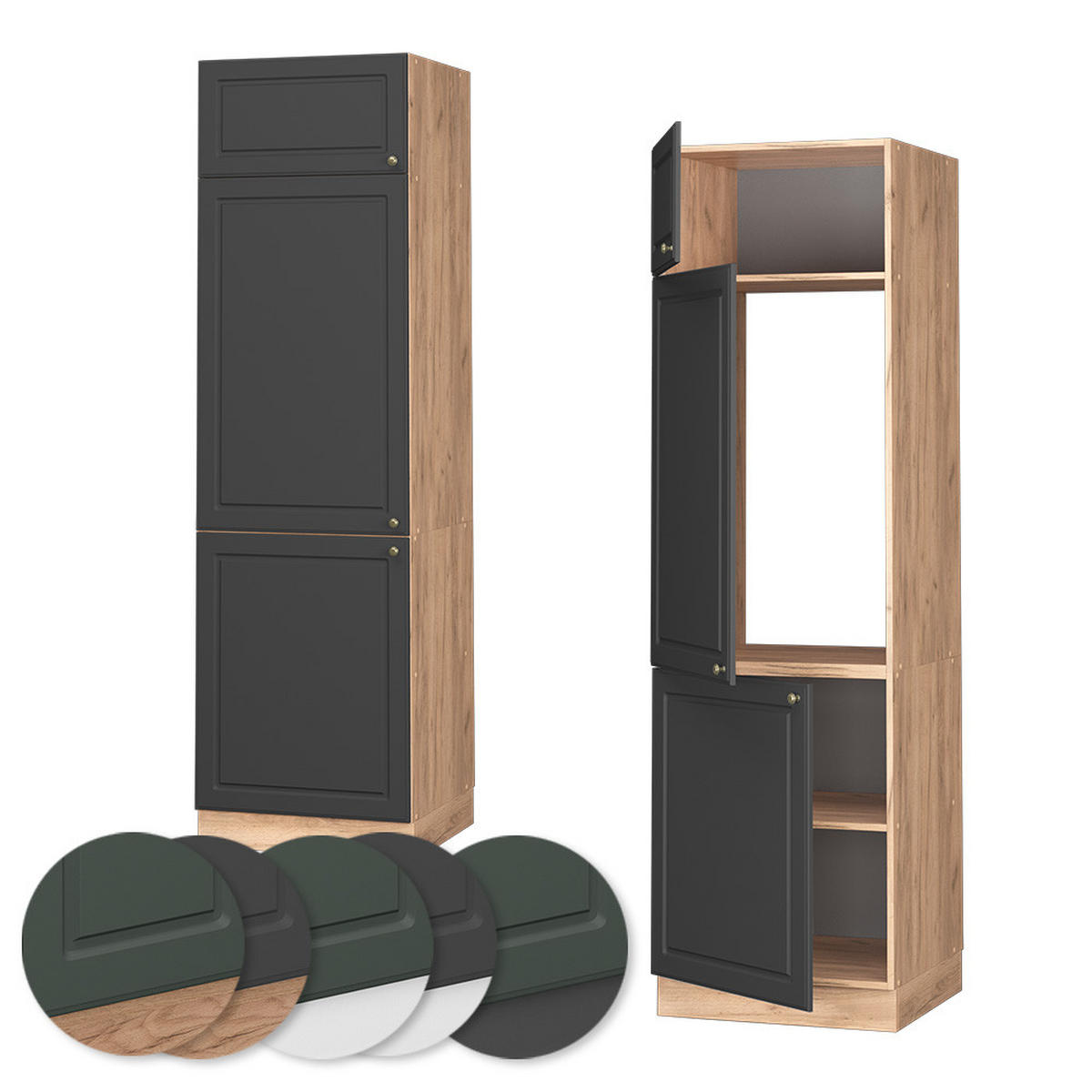 KÜCHENSCHRANK Fame-Line Anthrazit-Gold 60 cm - Honigeiche/Anthrazit, Holzwerkstoff (60/206.8/58.1cm) - Vicco