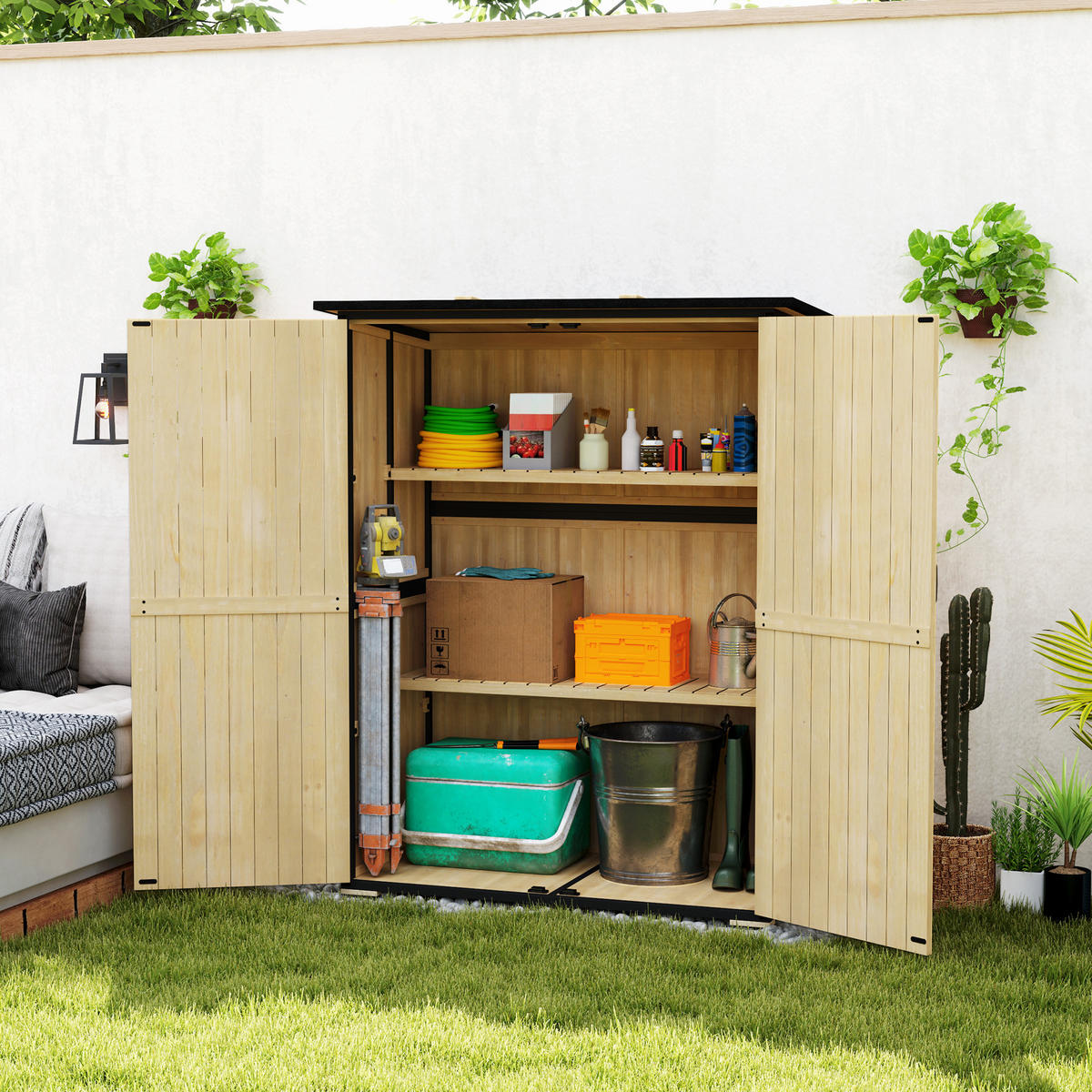 GARTENSCHRANK DE-09217 Naturholz - Naturfarben, Holz (74/173/140cm) - ComfortXL