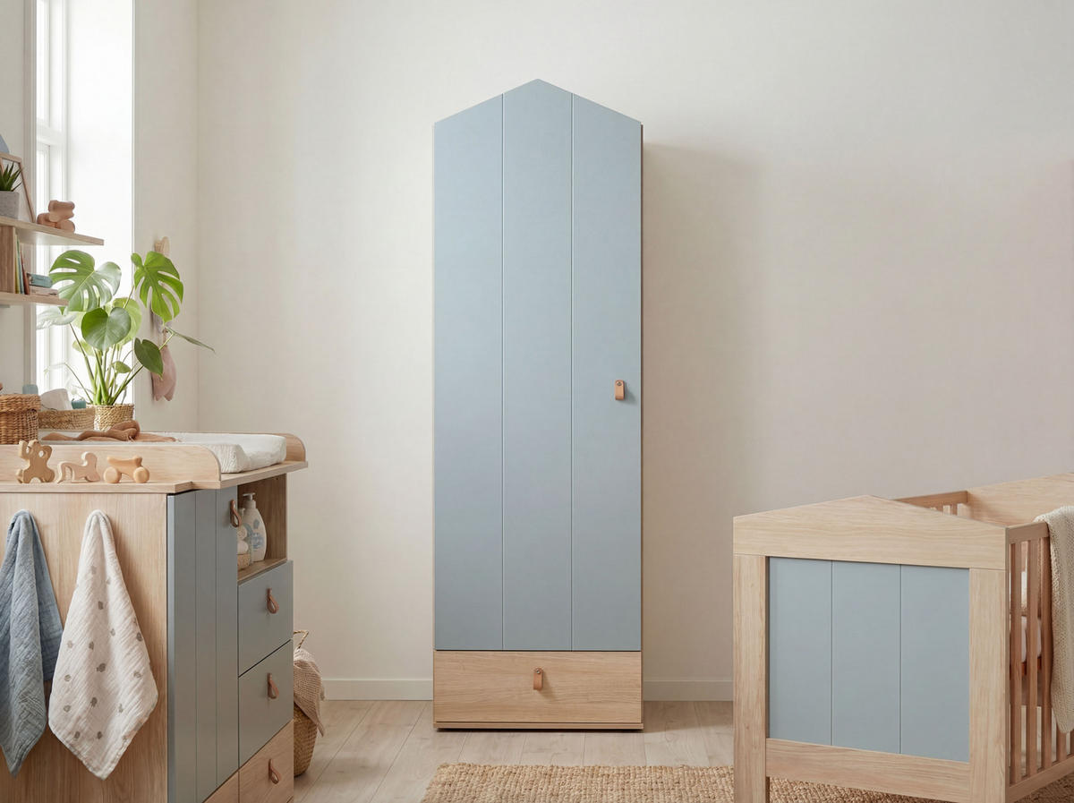 KLEIDERSCHRANK Roofy 1-türig - Salbeigrün/Eichefarben, Leder/Holzwerkstoff (56/200/51cm) - arthur berndt
