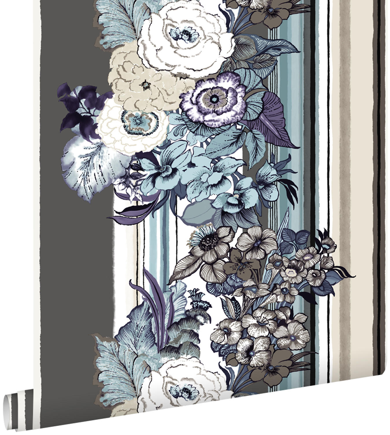 TAPETE Blumenmuster 53 cm x 10.05 m - Braun, Papier (53/1000cm) - ESTAhome