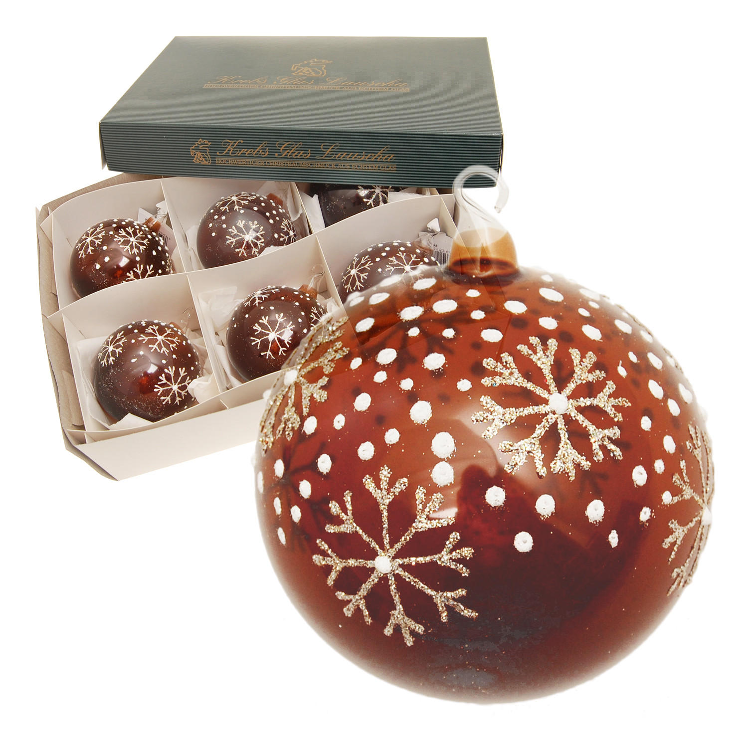 CHRISTBAUMKUGELN Schneetraum Braun 8cm (Glas / 6 Stk.) - Braun, Glas (8/8/8cm) - Krebs Glas Lauscha