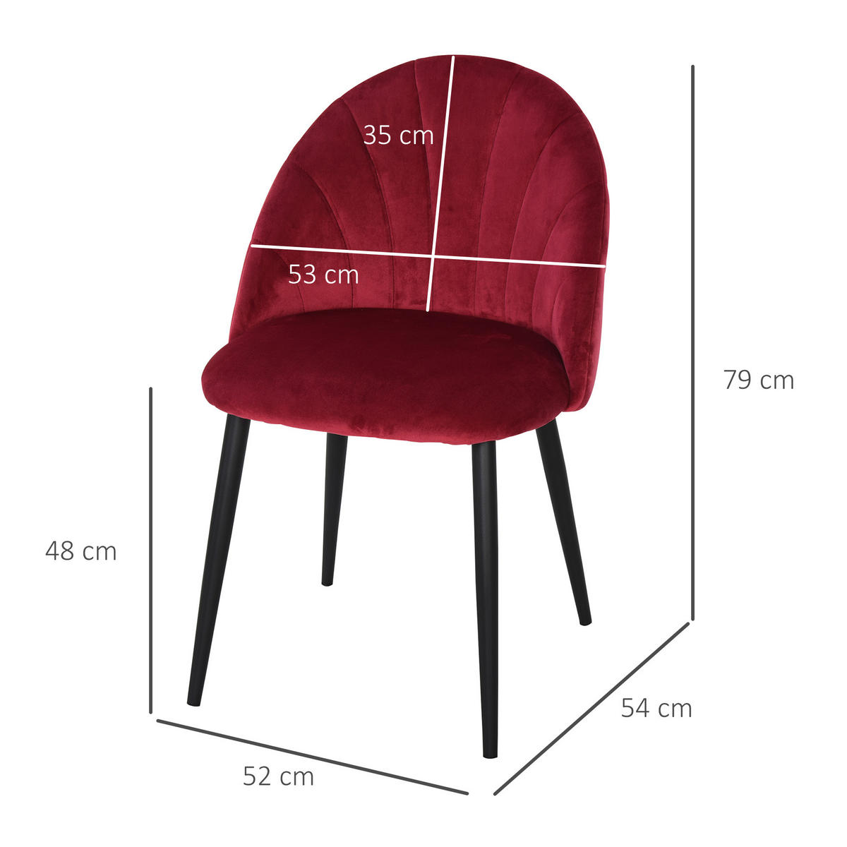 ESSZIMMERSTÜHLE 2er-Set DE-13181 Muscheldesign & Velours Bordeaux - Bordeaux, Metall (54/79/52cm) - ComfortXL