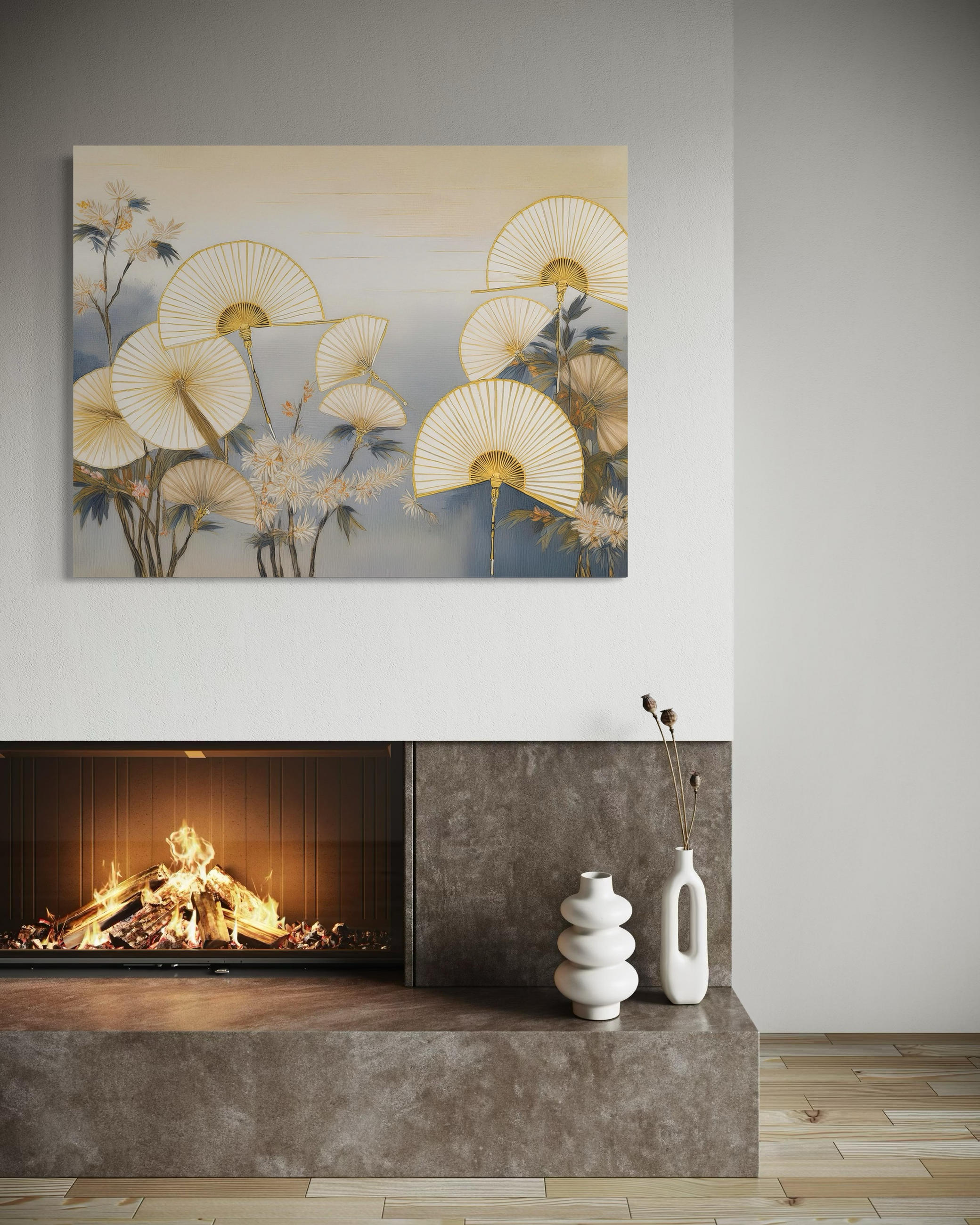 WANDBILD japanische fächer abstrakt - Beige, Textil (60/40cm) - Feeby