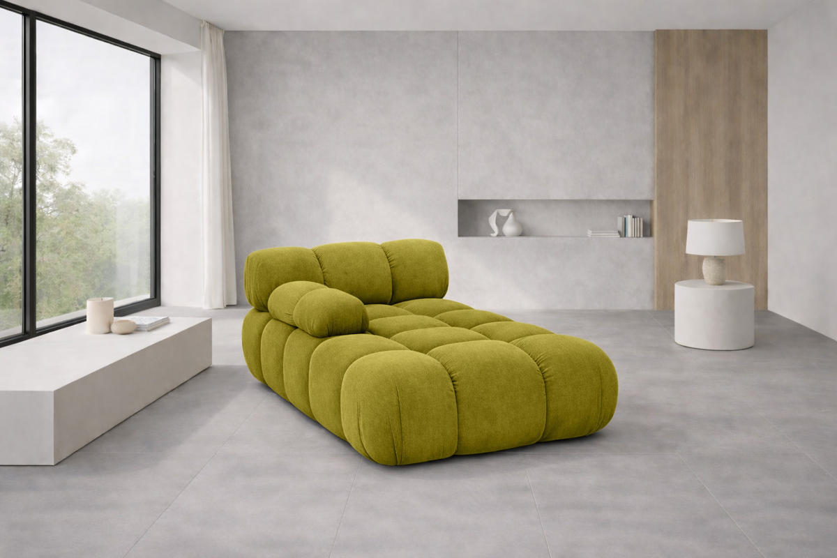 CHAISELONGUE Modular, Veloursstoff Salvador, Olive, Links, Selia - Ecru/Olivgrün, Holz (95/70/160cm) - Kaiser Möbel
