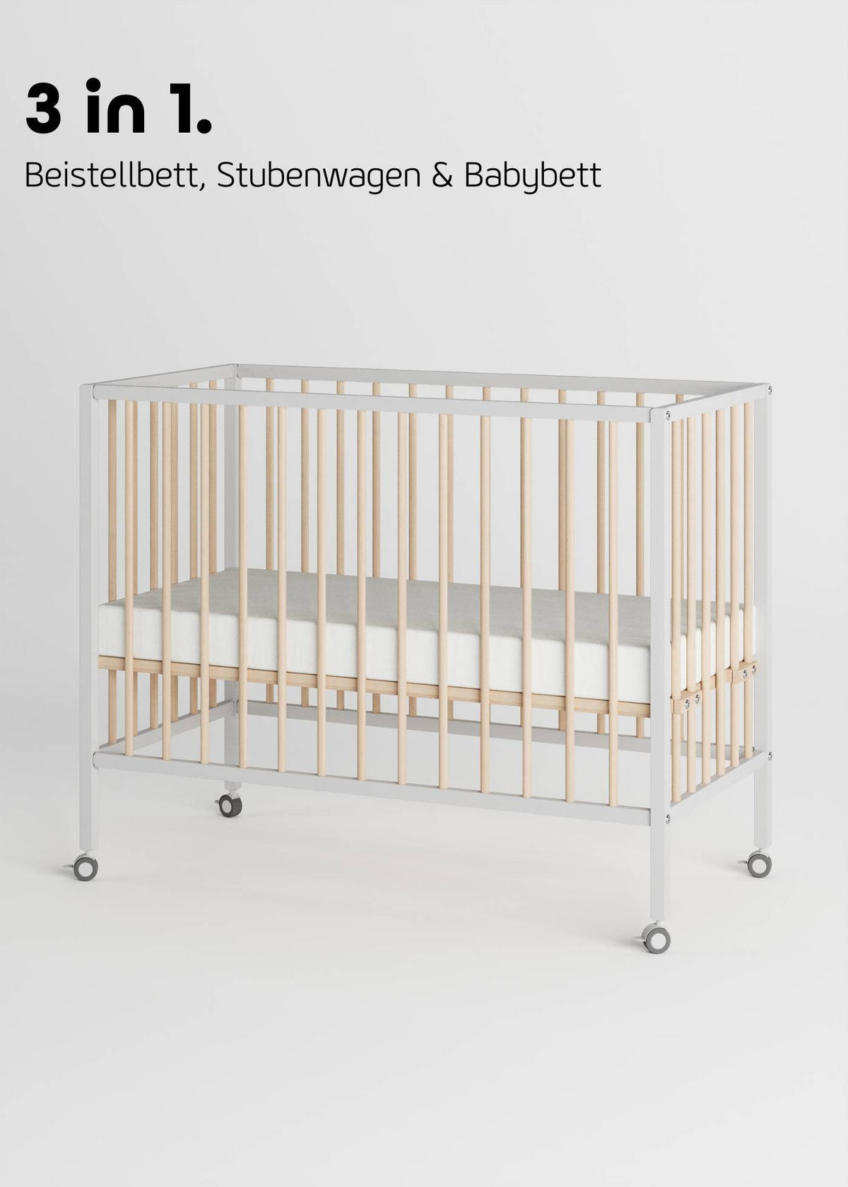 BEISTELLBETT Matratze Cloud Air Rollen & Umbauseite weiß/natur Dreamy 4in1 Bett - Weiß/Naturfarben, Holz (120/90/60cm) - Sämann – make a difference.