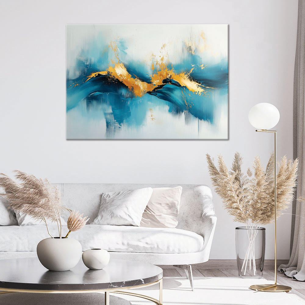 LEINWANDBILD Abstraktes Türkis mit Gold - Blau, Textil (60/40cm) - Feeby