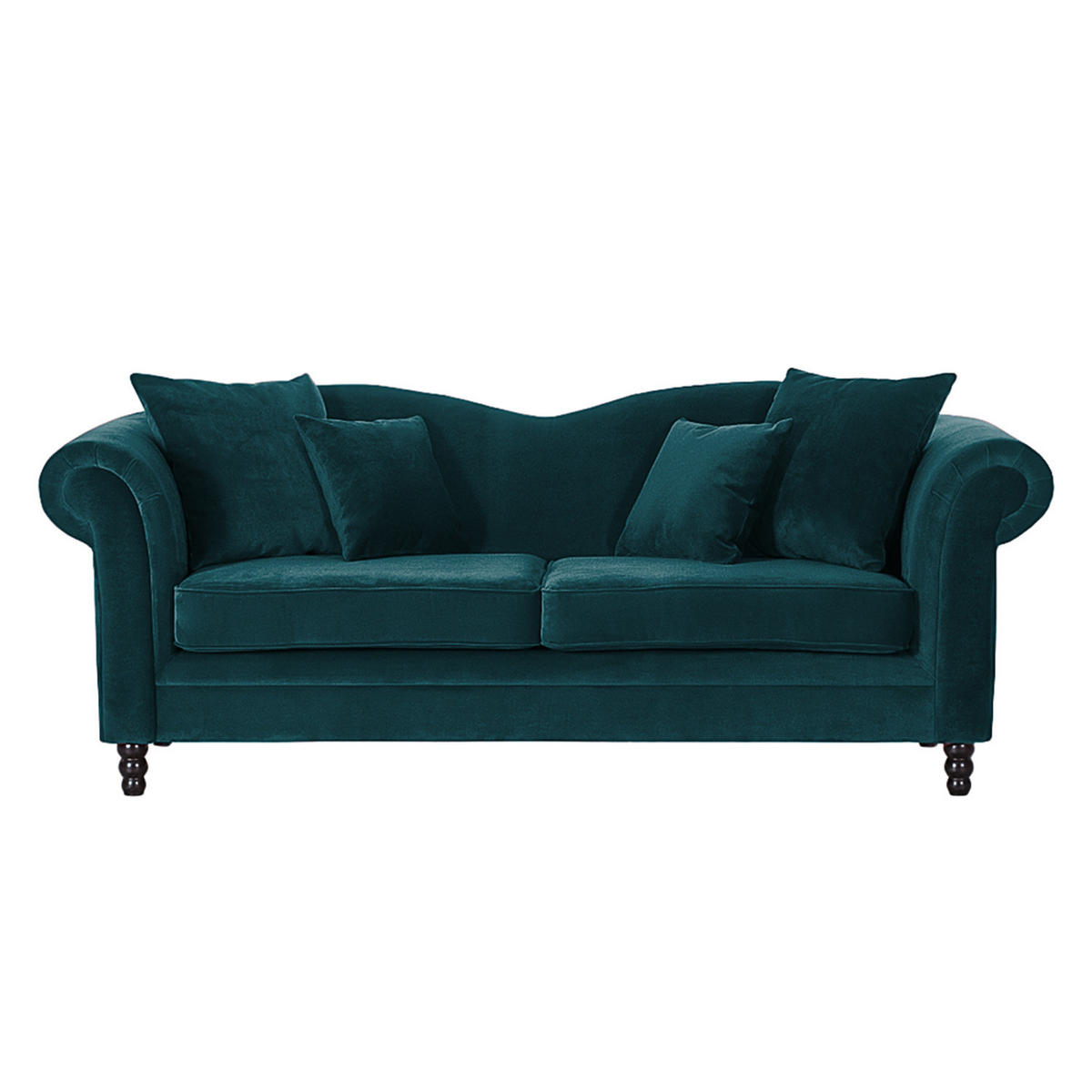 3-SITZER SOFA - Samt - Petrol/Schwarz, Buchenholz/Textil (213/84/79cm) - home24