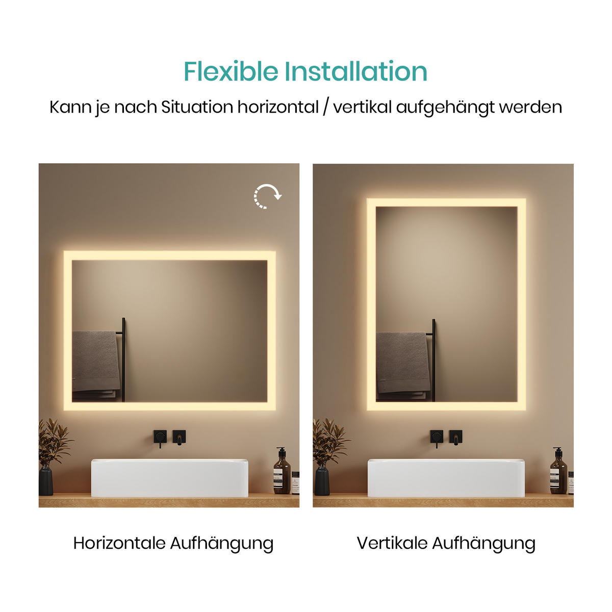 BADSPIEGEL mit Explosionsgeschützte Folie Beleuchtung 80/60/3,5 cm - Weiß, Glas (60/3.5/80cm) - EMKE