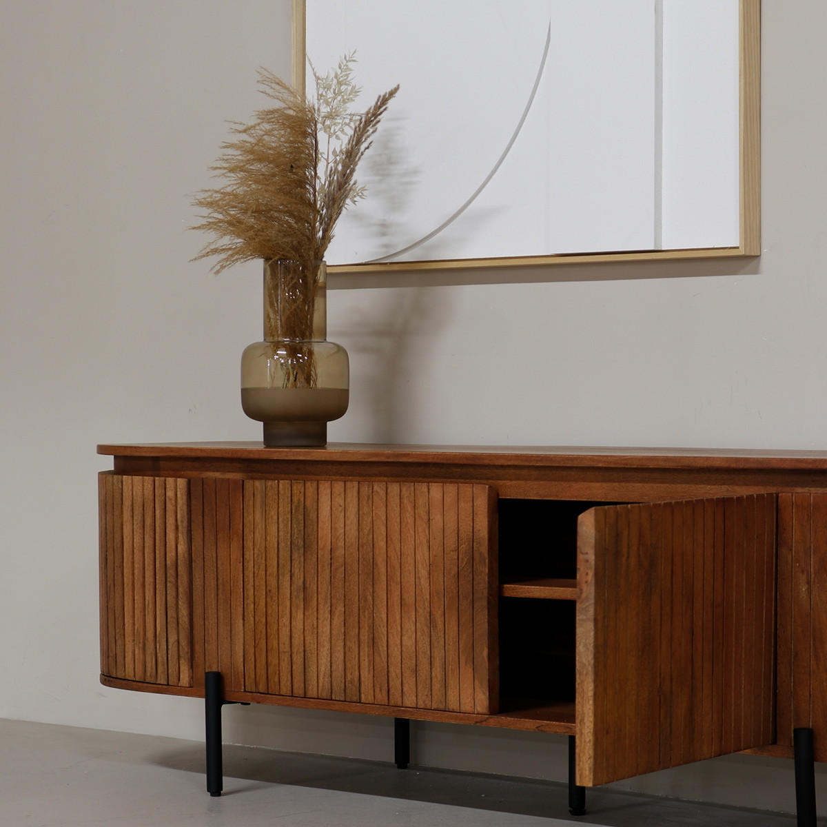 TV-SCHRANK aus Mangoholz 200cm, Natürlich - Braun, Metall (200/55/40cm) - Giga Meubel