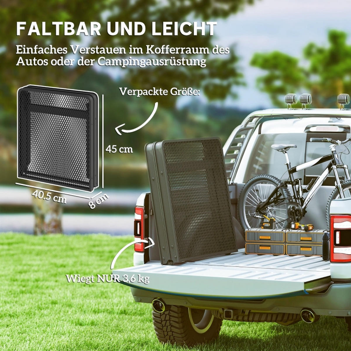 GARTENTISCH aus Metall 90x40,5x48/58 cm Schwarz mit höhenverstellbar & klappbar - Schwarz, Metall (90/40.5/58cm) - Modfu