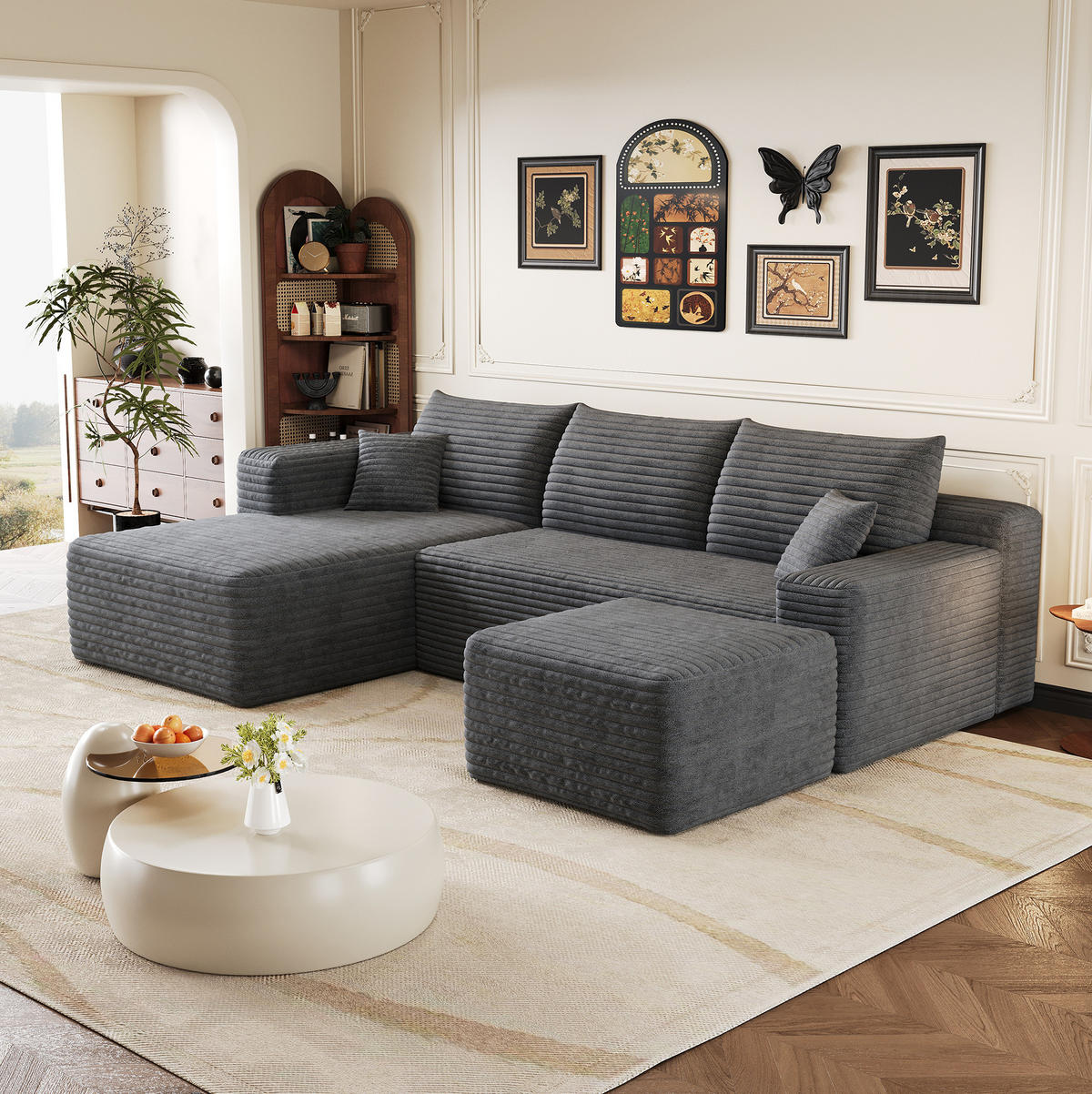 ECKSOFA 241 cm aus Stoff mit Cordbezug und Chaise Lounge Dunkelgrau - Dunkelgrau, Textil (151/241cm) - Modenvie