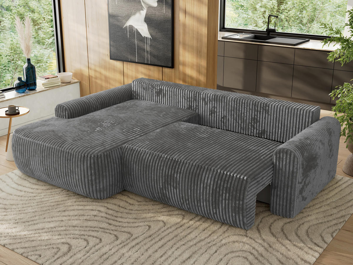 ECKSCHLAFSOFA CUBO L Dunkelgrau Cord - links - Dunkelgrau/Schwarz, Kunststoff/Textil (273/187cm) - MKS
