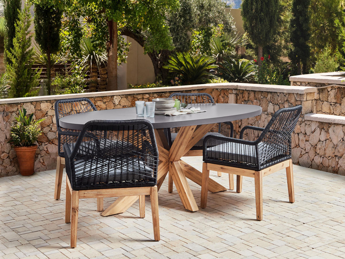 GARTENMÖBEL-SET 6-Sitzer Grau Oristano - Hellbraun/Schwarz, Stein - Beliani